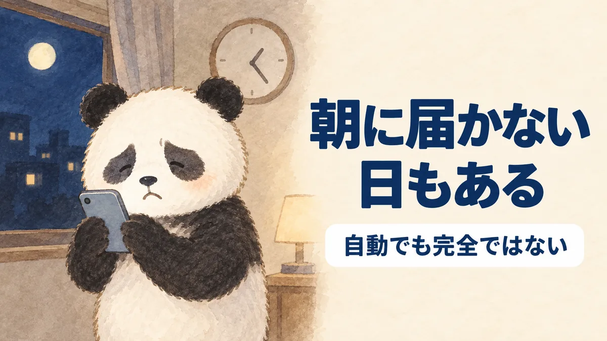 自動で動くしくみでも朝に届かない日があったことを表すイラスト