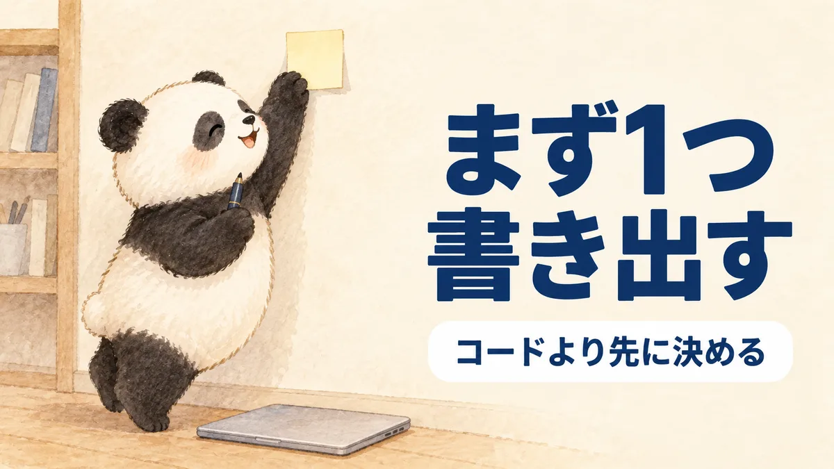 自動化の最初の一歩として作業を1つ書き出すことを表すイラスト