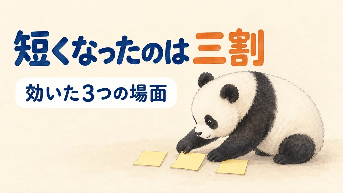 資料作成で短くなったのが体感で三割だったことをあらわしたバナー画像