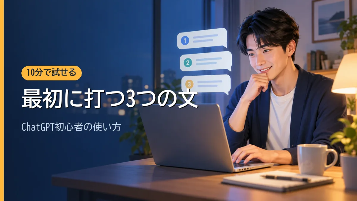 ChatGPT初心者が最初に打つ3つの文を紹介するアイキャッチ画像