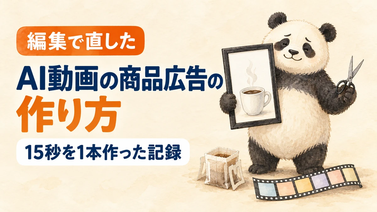 AI動画で15秒の商品広告を1本作り、崩れた所を編集で直した記録を表すアイキャッチ画像